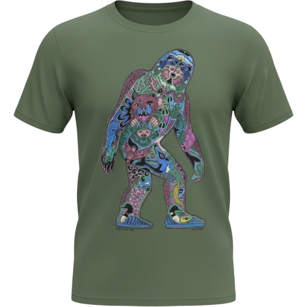 Gildan Sue Coccia Bigfoot Sasquatch Art T-Shirt Green Silver Gate Montana Small‎